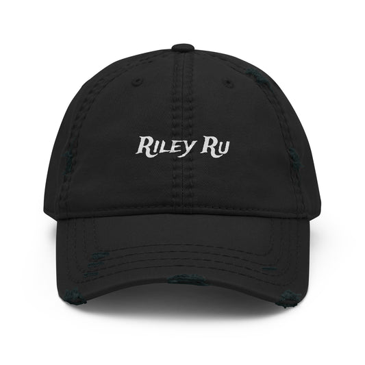 Black cap with 'Riley Ru' logo on a white background
