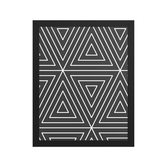 Framed artwork with a geometric triangle pattern on a white background