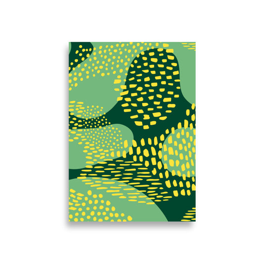 Notebook with green and yellow abstract pattern on a white background