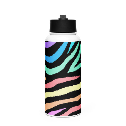 RAINBOW ZEBRA Stainless steel water bottle with a straw lid - ASHRILEYPRINTS