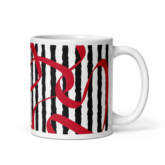 ABSTRACT LINES Red White glossy mug