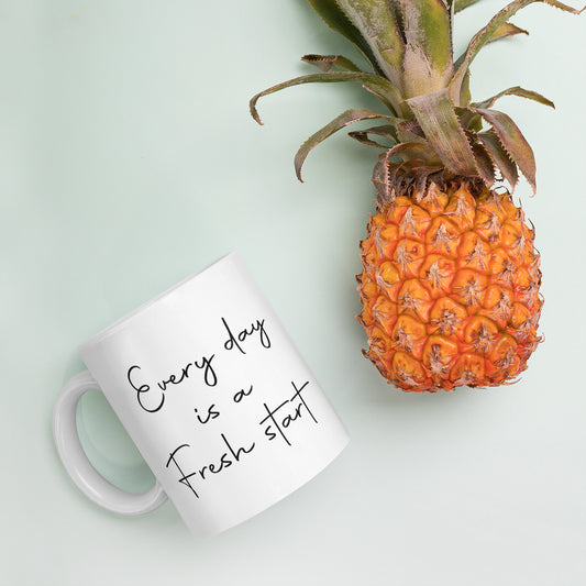 EVERYDAY IS A FRESH START White glossy mug - ASHRILEYPRINTS