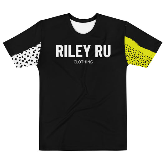 Black t-shirt with 'RILEY RU' branding on a white background