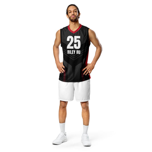 Person wearing a black basketball jersey with the number 25 and 'Riley RU' text on a white background
