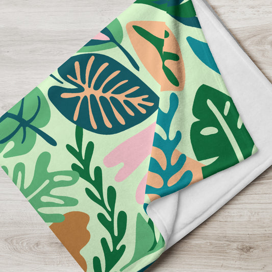 botanical leaf green throw blanket bedding warm comfy 