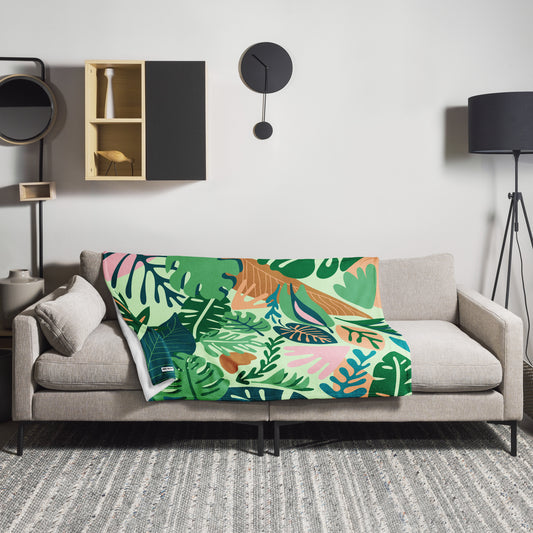 botanical leaf green throw blanket bedding warm comfy 